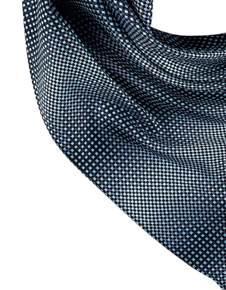Blau grau kariertes Business Halstuch für Damen mit feinem Mikrokaromuster und dezenter Glanzoptik