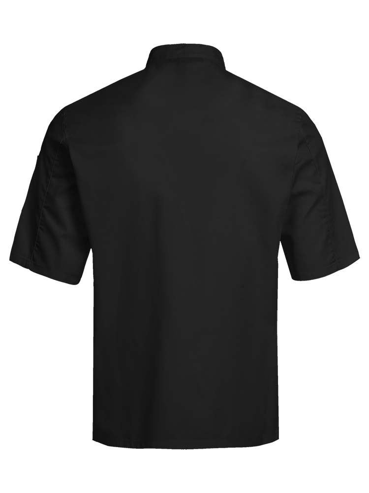 Schwarze Kochjacke Herren Kurzarm mit verdeckter Knopfleiste und Stehkragen – ideal für Küche und Gastronomie