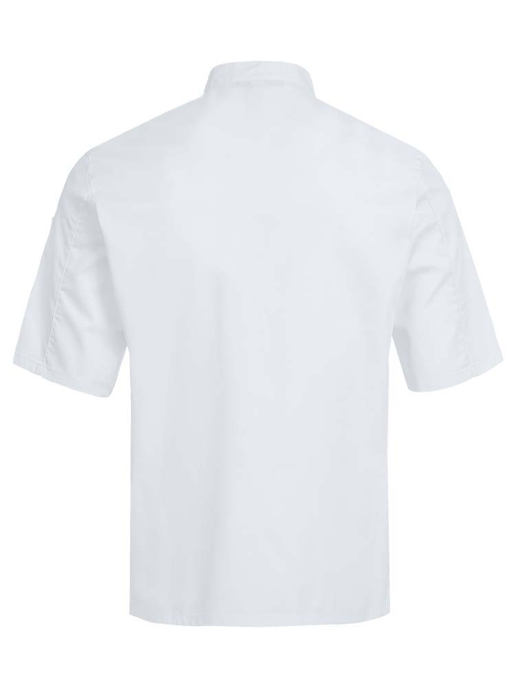 Weiße Kochjacke Herren Kurzarm mit Stehkragen und verdeckter Knopfleiste – ideal für Profis in Küche und Gastronomie