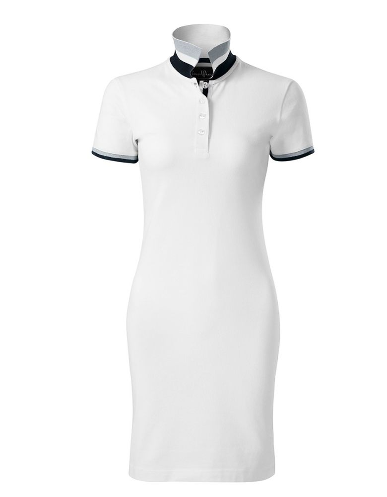 Damen Polokleid in Weiß aus Baumwolle mit Kontraststreifen und Knopfleiste, XS–2XL