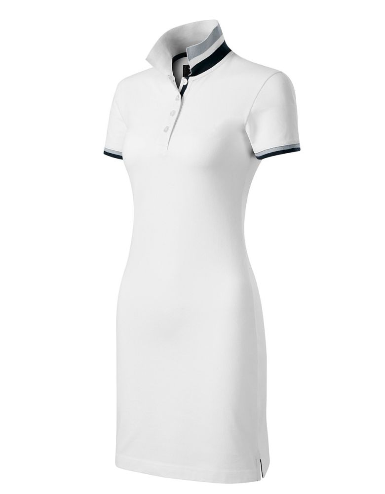 Damen Polokleid in Weiß aus Baumwolle mit Kontraststreifen und Knopfleiste, XS–2XL