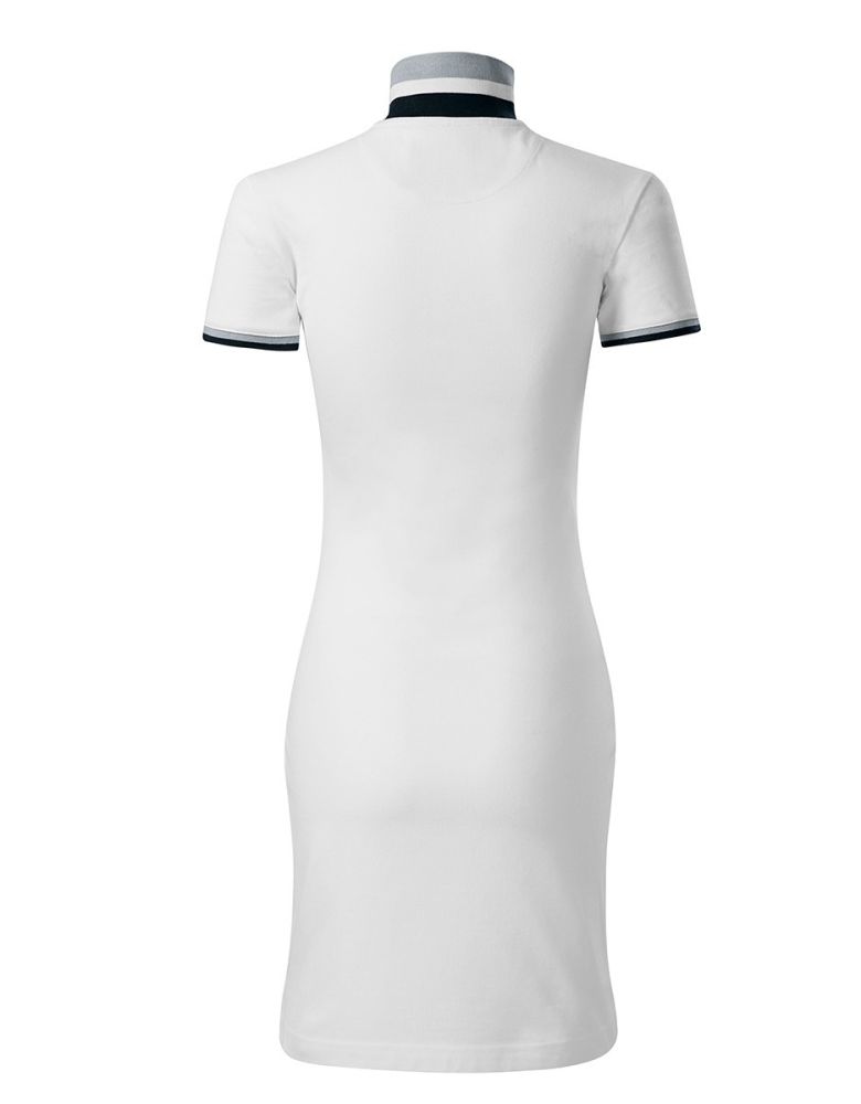 Damen Polokleid in Weiß aus Baumwolle mit Kontraststreifen und Knopfleiste, XS–2XL