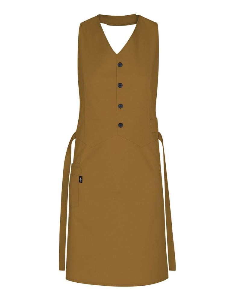 Braune Schürze für Bäckerei mit Westenschnitt und Hüfttasche für Damen