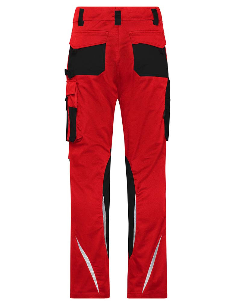 Rote Arbeitshose für Damen und Herren – robuste Handwerkerhose mit vielen Taschen und verstärkten Knien