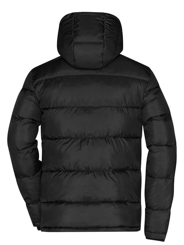 Herren Winterjacke schwarz – gesteppte, gefütterte Jacke mit Kapuze und rotem Innenfutter