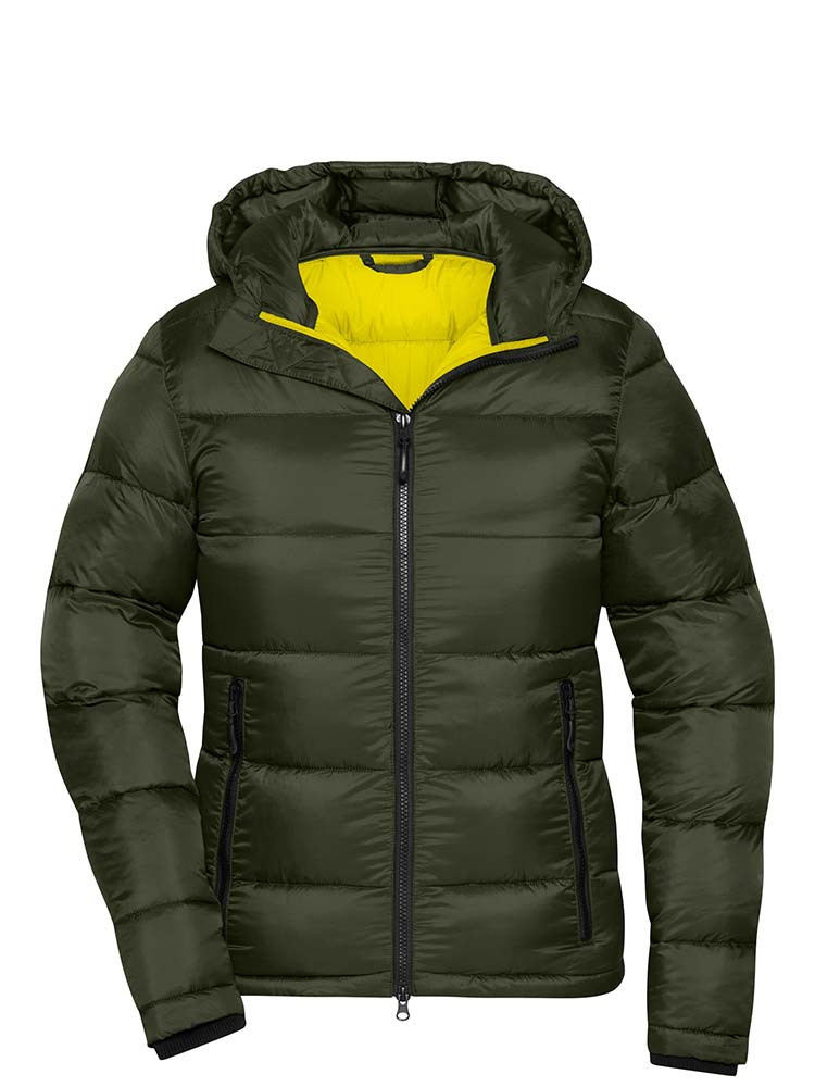 Damen Winterjacke Grün – gesteppte, gefütterte Jacke mit Kapuze