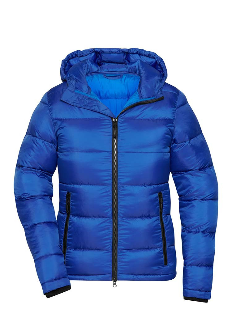 Blaue Winterjacke Damen – gesteppte, gefütterte Jacke mit Kapuze