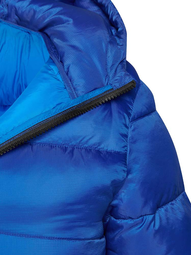 Blaue Winterjacke Damen – gesteppte, gefütterte Jacke mit Kapuze