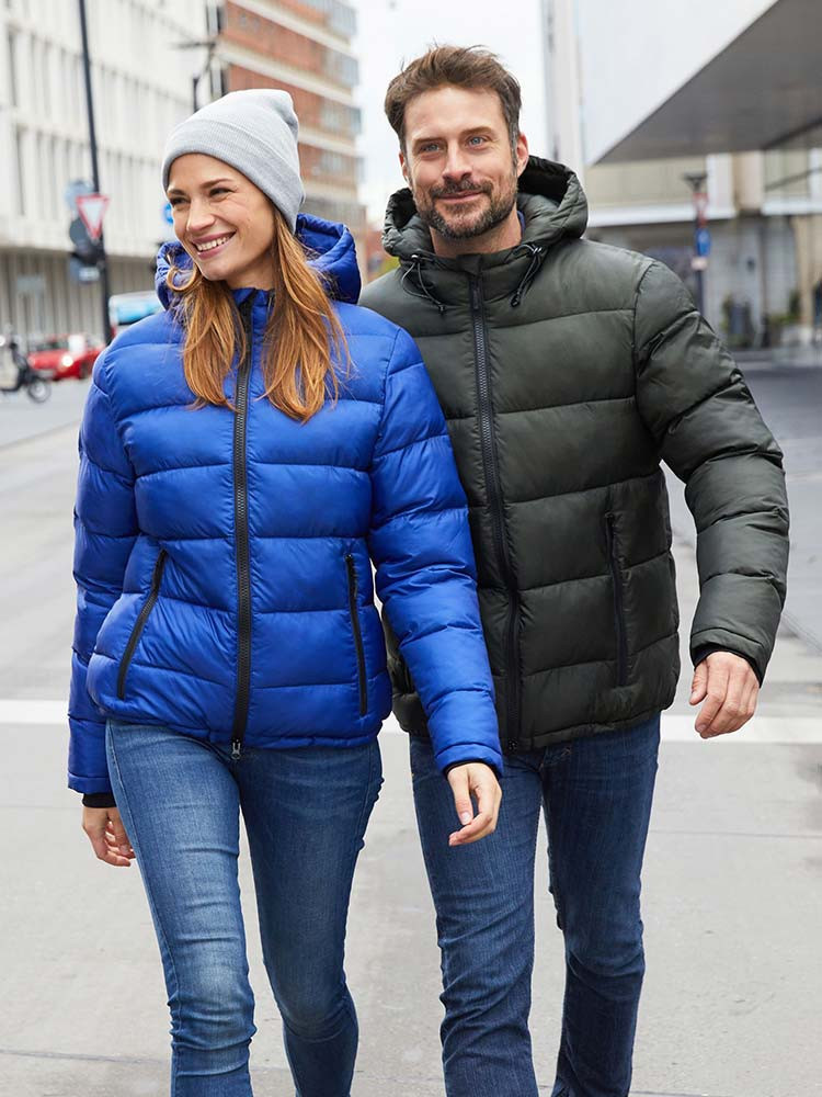 Blaue Winterjacke Damen – gesteppte, gefütterte Jacke mit Kapuze