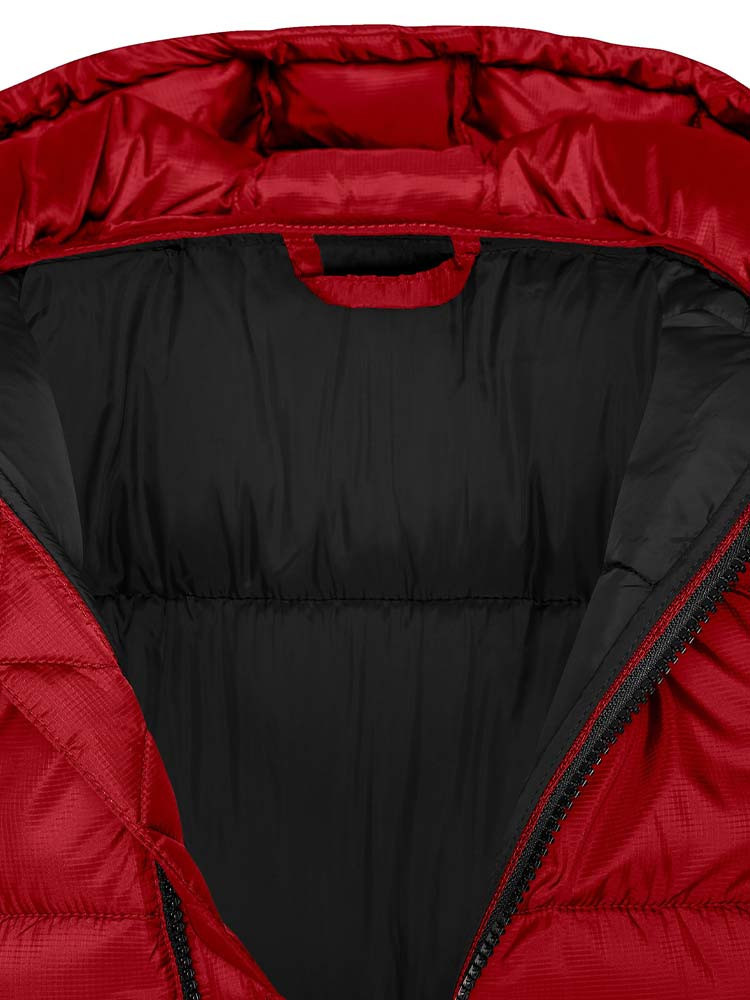 Rote Winterjacke Damen – gesteppte, gefütterte Steppjacke mit Kapuze