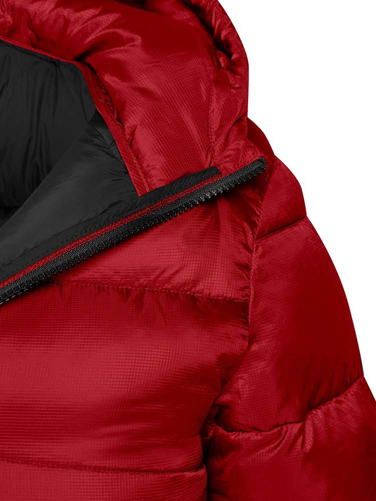 Rote Winterjacke Damen – gesteppte, gefütterte Steppjacke mit Kapuze