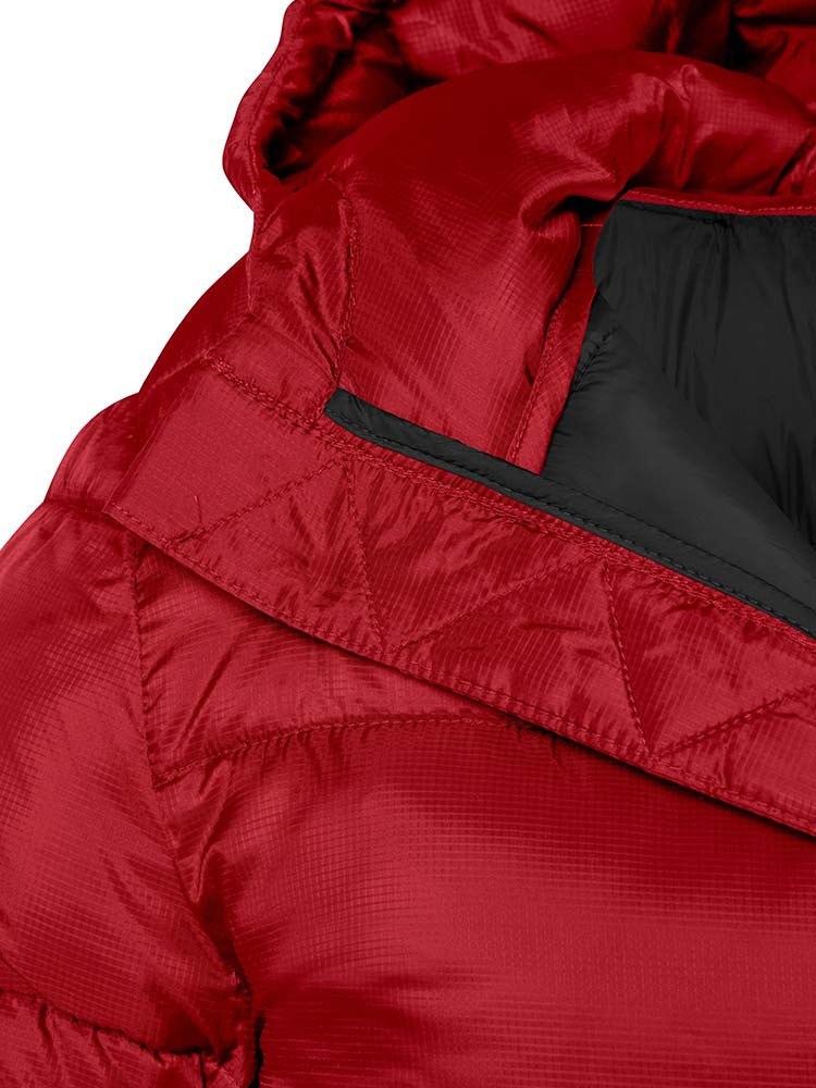 Rote Winterjacke Damen – gesteppte, gefütterte Steppjacke mit Kapuze
