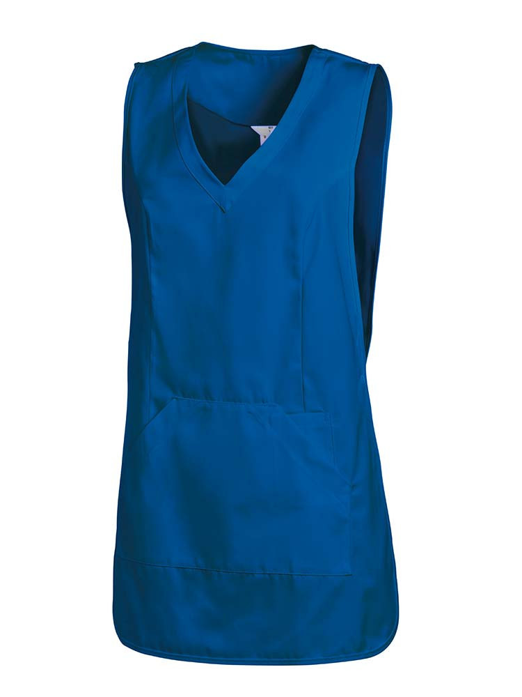 Damen Kittelschürze im Kasack-Stil in Blau mit femininer Passform und seitlichen Druckknöpfen