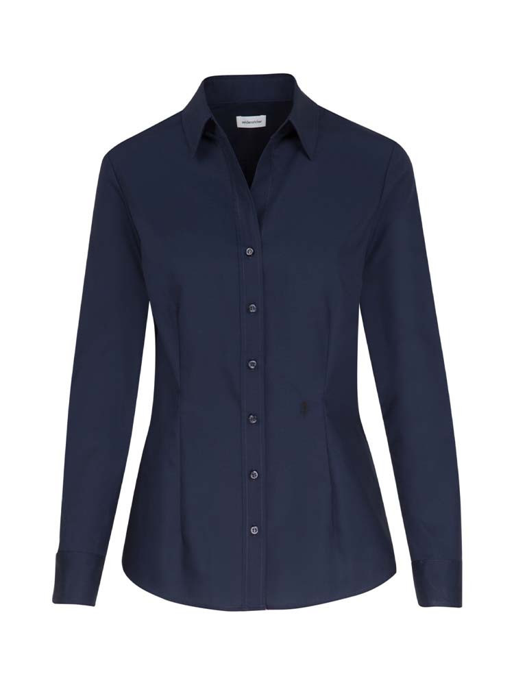 Dunkelblaue Seidensticker Bluse für Damen im Slim Fit – elegantes Hemd mit schwarzer Rose