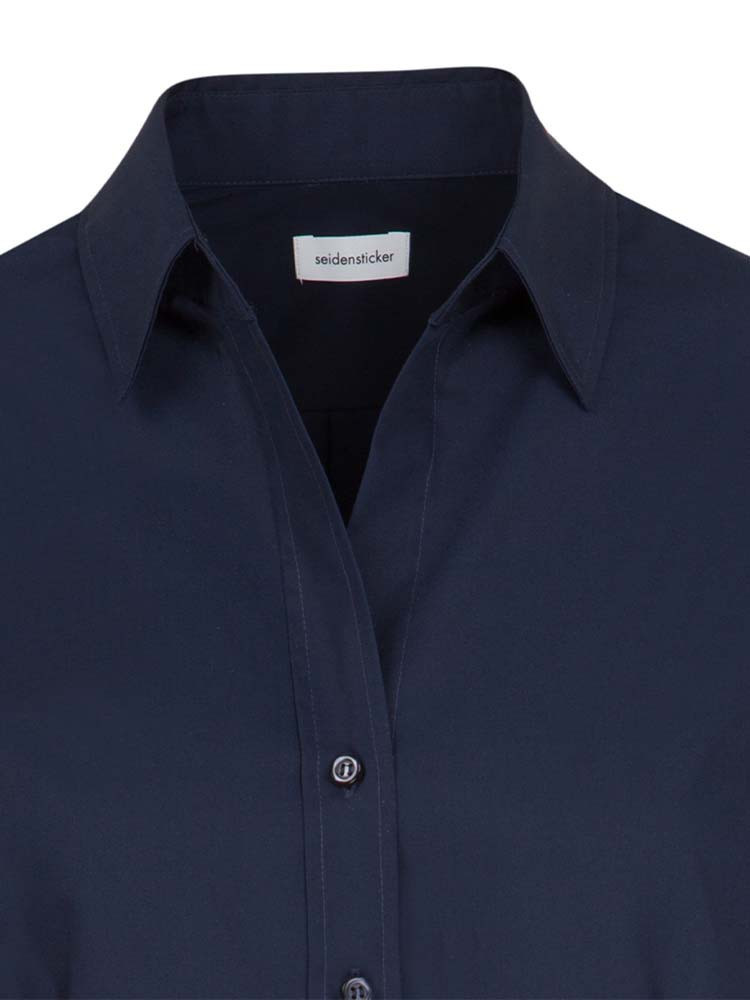 Dunkelblaue Seidensticker Bluse für Damen im Slim Fit – elegantes Hemd mit schwarzer Rose