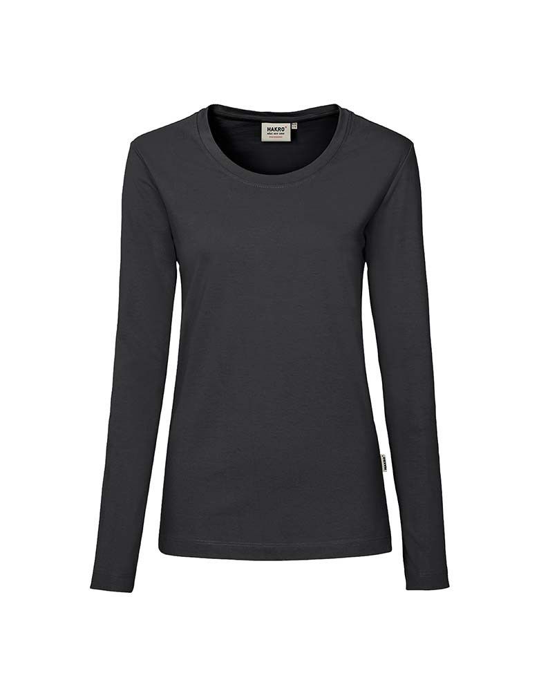 Graues Longsleeve Damen von Hakro – Regular Fit, XS–6XL, pflegeleicht, bestickbar & bedruckbar