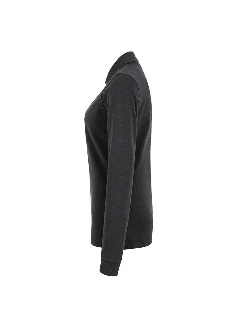 Langärmliges Damen Poloshirt in Dunkelgrau mit Knopfleiste und Bündchen, XS bis 6XL, vielseitig tragbar