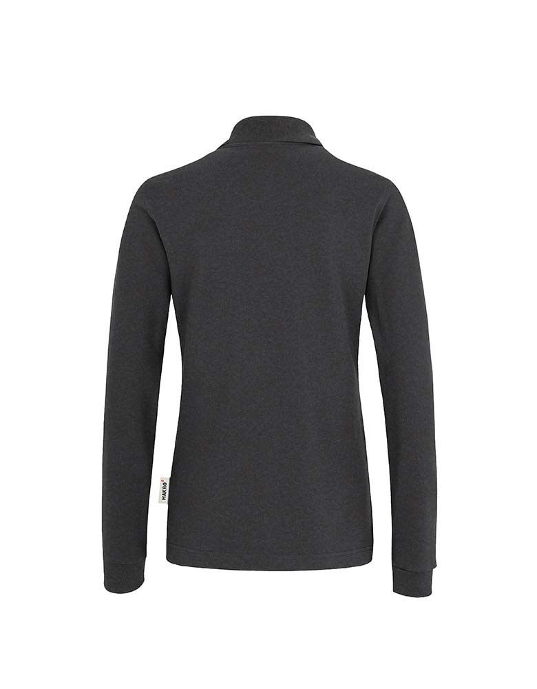 Langärmliges Damen Poloshirt in Dunkelgrau mit Knopfleiste und Bündchen, XS bis 6XL, vielseitig tragbar