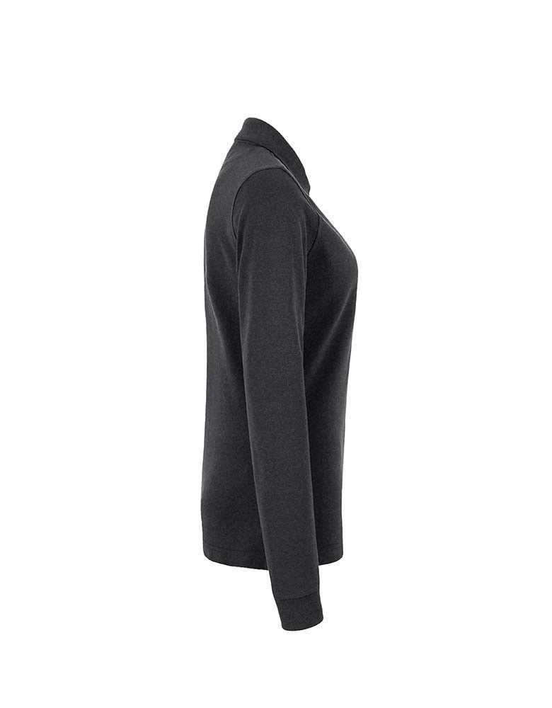 Langärmliges Damen Poloshirt in Dunkelgrau mit Knopfleiste und Bündchen, XS bis 6XL, vielseitig tragbar