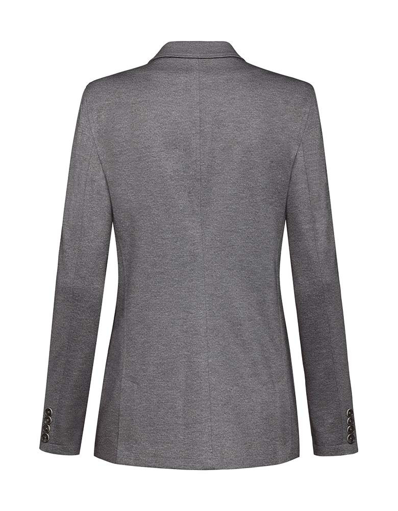 Jersey Longblazer Damen in Grau mit Spitzfacon-Revers und aufgesetzten Taschen