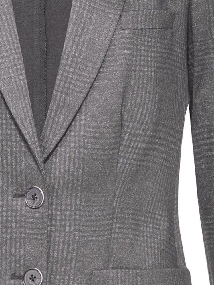 Damen Langblazer Glencheck Grau mit Spitzfacon-Revers und aufgesetzten Taschen