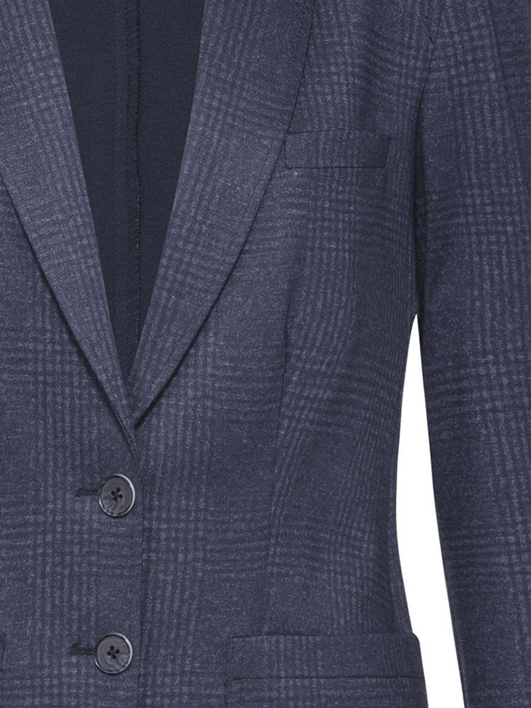 Damen Langblazer Glencheck Dunkelblau mit Spitzfacon-Revers und aufgesetzten Taschen