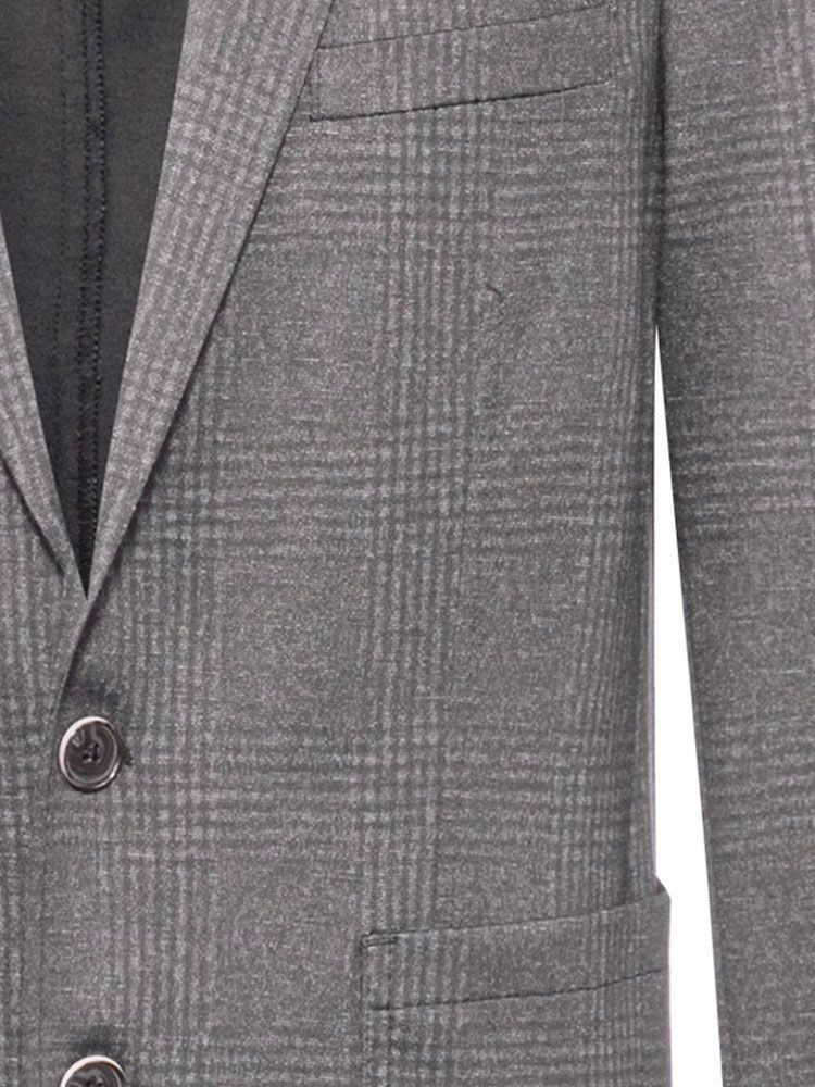Herren Jersey Sakko Glencheck Grau – Regular Fit, stilvolles Sakko mit dezentem Glencheck-Muster, Zwei-Knopf-Verschluss, aufgesetzten Taschen und Seitenschlitzen, ideal für Business, Büro, Verkauf und Gastronomie.