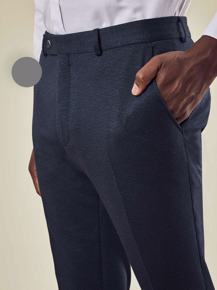 Elegante Jersey Hose Herren  in Grau mit Bügelfalten und elastischem Bund – Bequeme Businesshose aus weichem Jersey