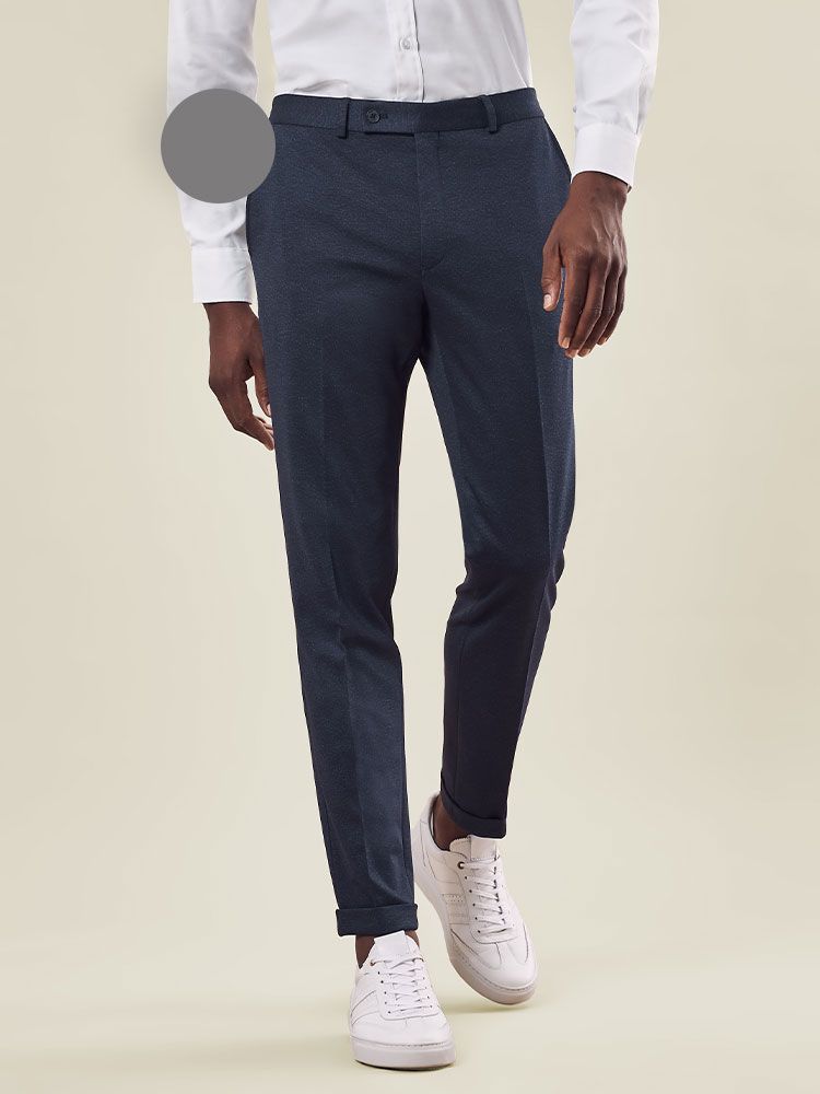 Elegante Jersey Hose Herren  in Grau mit Bügelfalten und elastischem Bund – Bequeme Businesshose aus weichem Jersey