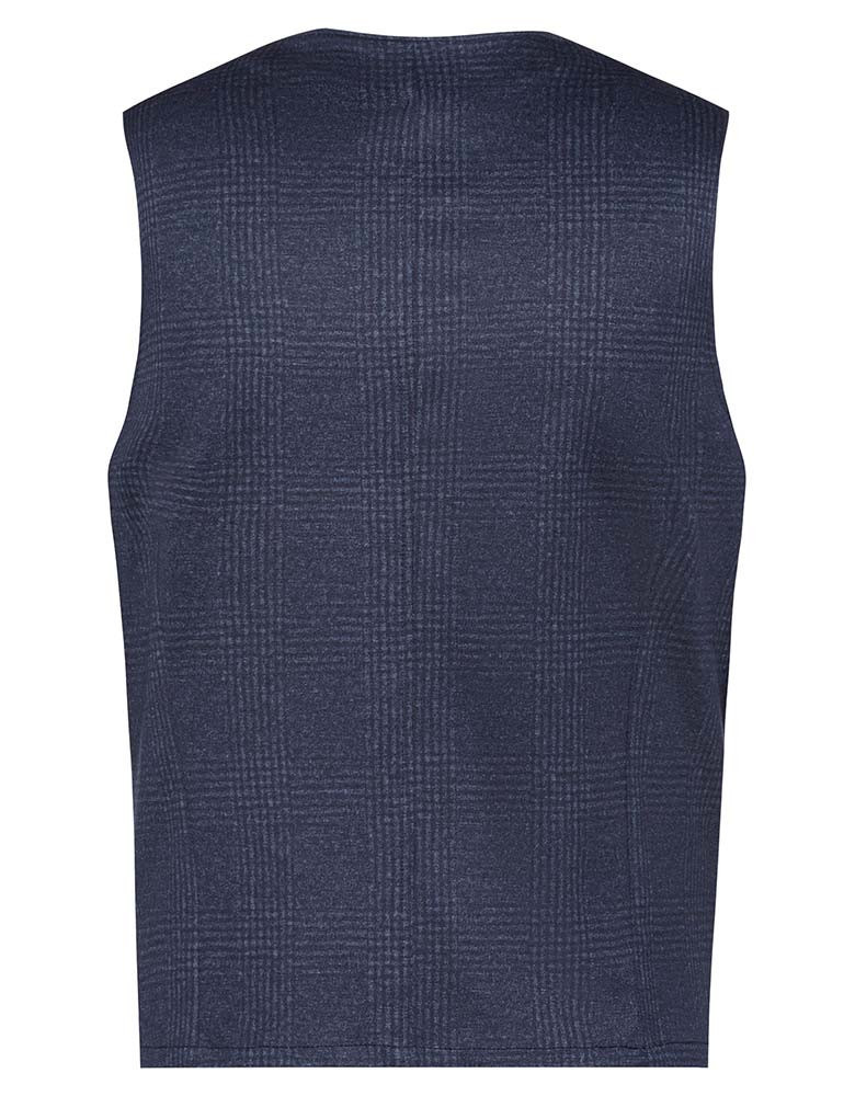 Herren Jersey Weste Glencheck Dunkelblau – Regular Fit, 5-Knopf-Leiste, Leistentaschen, weicher Jersey-Stoff mit Stretch, Business- und Freizeitweste für Büro, Verkauf, Gastronomie