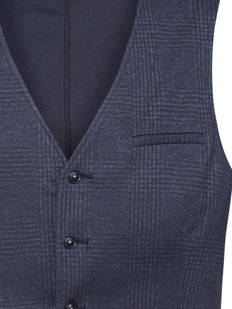 Herren Jersey Weste Glencheck Dunkelblau – Regular Fit, 5-Knopf-Leiste, Leistentaschen, weicher Jersey-Stoff mit Stretch, Business- und Freizeitweste für Büro, Verkauf, Gastronomie