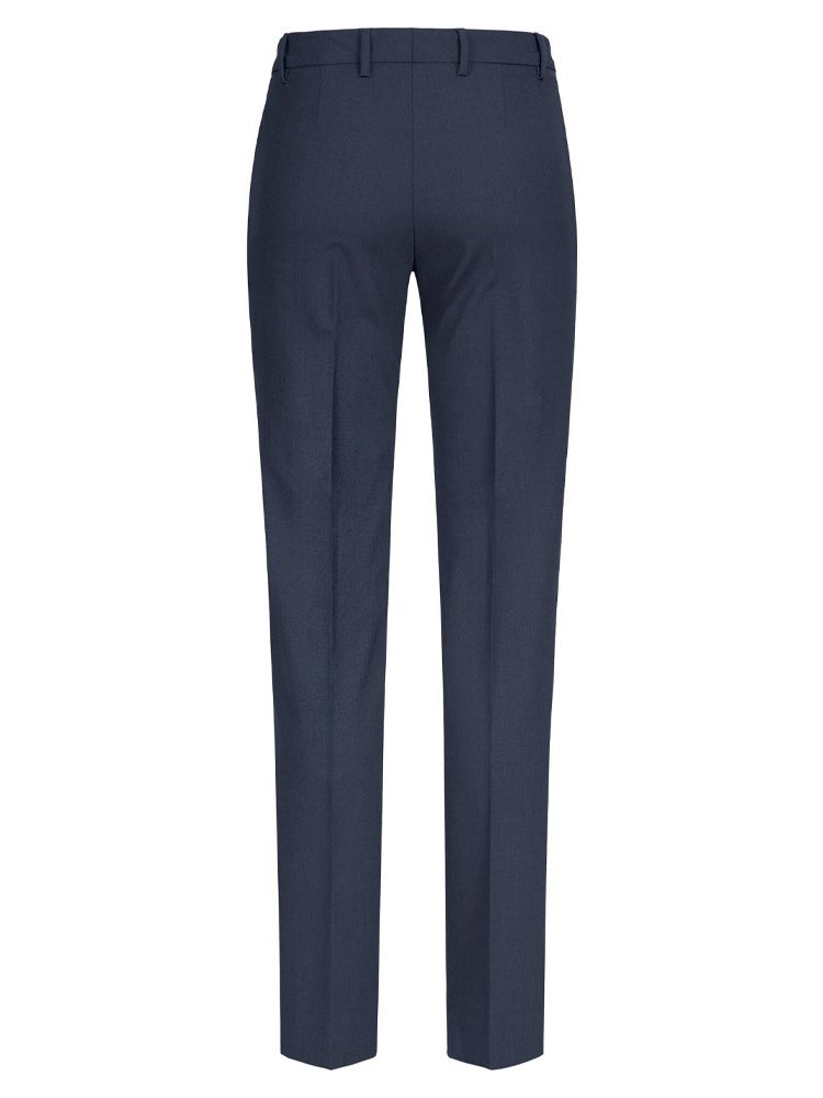 Dunkelblaue Anzughose für Damen mit geradem Schnitt, mittlerer Leibhöhe und Hakenverschluss – elegante Business-Hose für Büro und Meetings