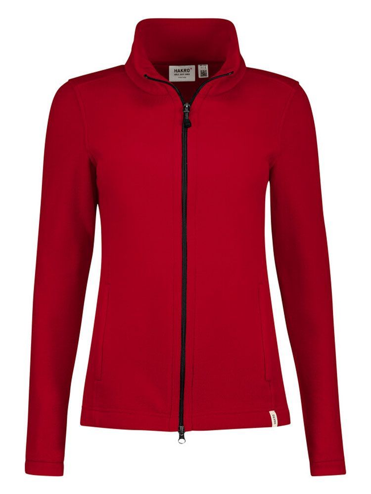 Leichte Fleecejacke Damen ohne Kapuze in Rot aus Microfleece, modischer Regular Fit für den Berufsalltag in Medizin, Pflege und Gastronomie