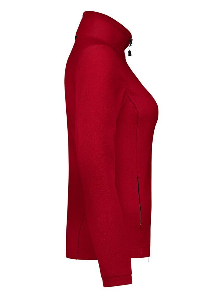 Leichte Fleecejacke Damen ohne Kapuze in Rot aus Microfleece, modischer Regular Fit für den Berufsalltag in Medizin, Pflege und Gastronomie