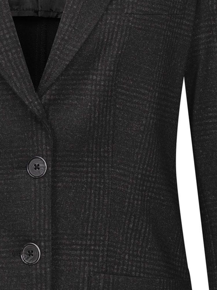 Damen Langblazer Glencheck Dunkelgrau mit Spitzfacon-Revers und aufgesetzten Taschen