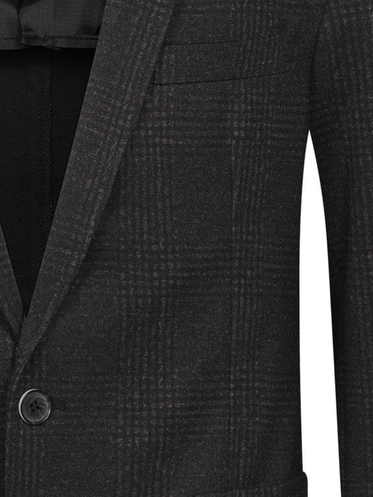 Herren Jersey Sakko Glencheck Dunkelgrau – Regular Fit, elegantes Sakko mit dezentem Glencheck-Muster, Zwei-Knopf-Verschluss, aufgesetzten Taschen und Seitenschlitzen, ideal für Business, Büro, Verkauf und Gastronomie.