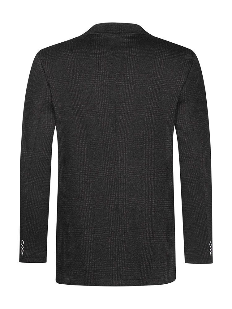 Herren Jersey Sakko Glencheck Dunkelgrau – Regular Fit, elegantes Sakko mit dezentem Glencheck-Muster, Zwei-Knopf-Verschluss, aufgesetzten Taschen und Seitenschlitzen, ideal für Business, Büro, Verkauf und Gastronomie.