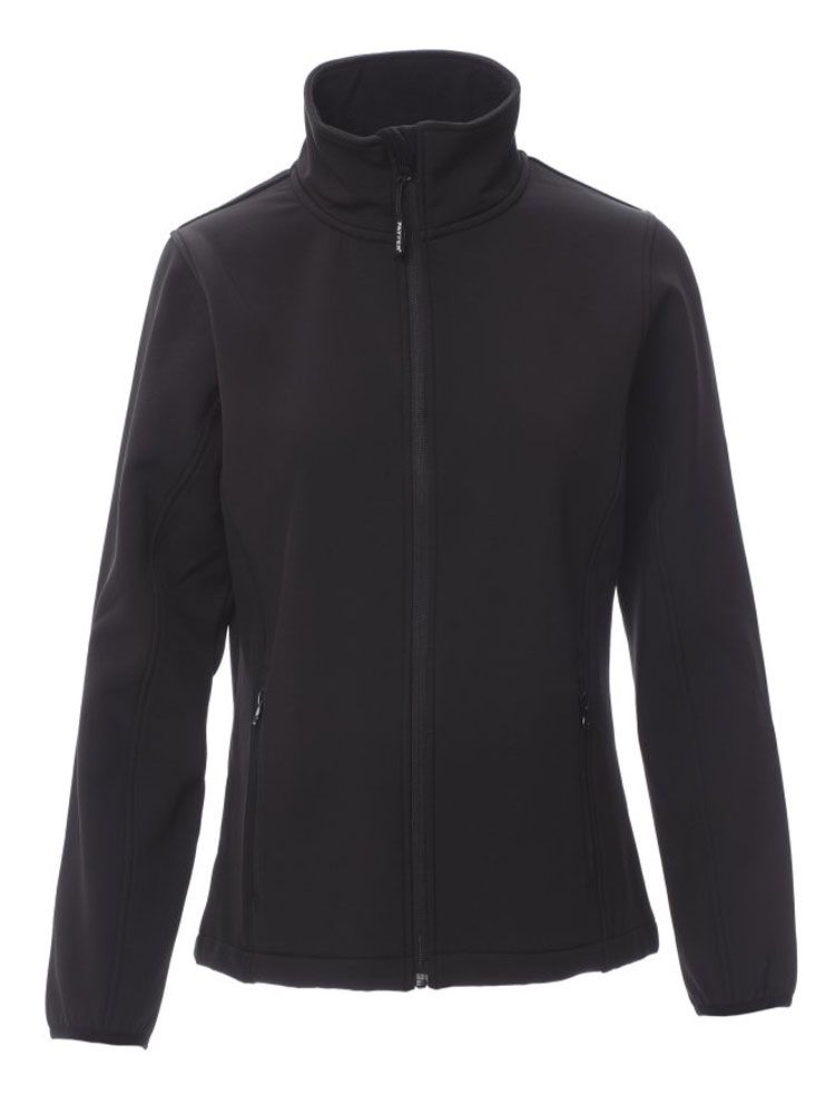 Taillierte Damen Softshelljacke in Schwarz mit wasserabweisender Beschichtung, 2-Wege-Reißverschluss und elastischen Ärmelbündchen