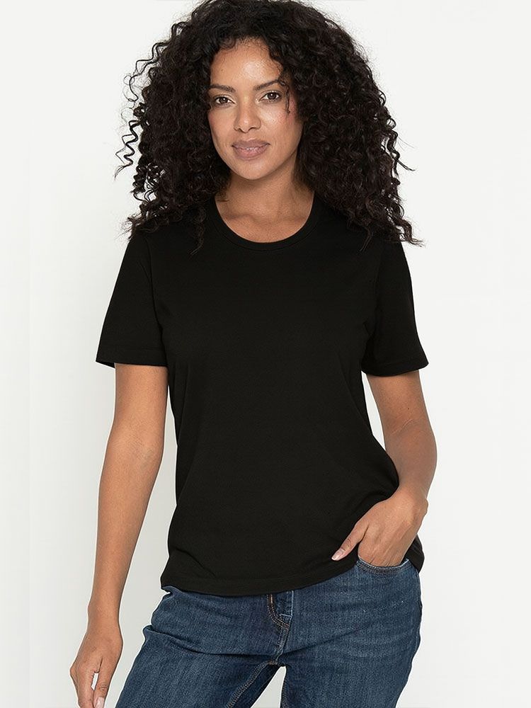 Schwarzes Damen T-Shirt mit Rundhals, tailliert, für Beruf & Freizeit