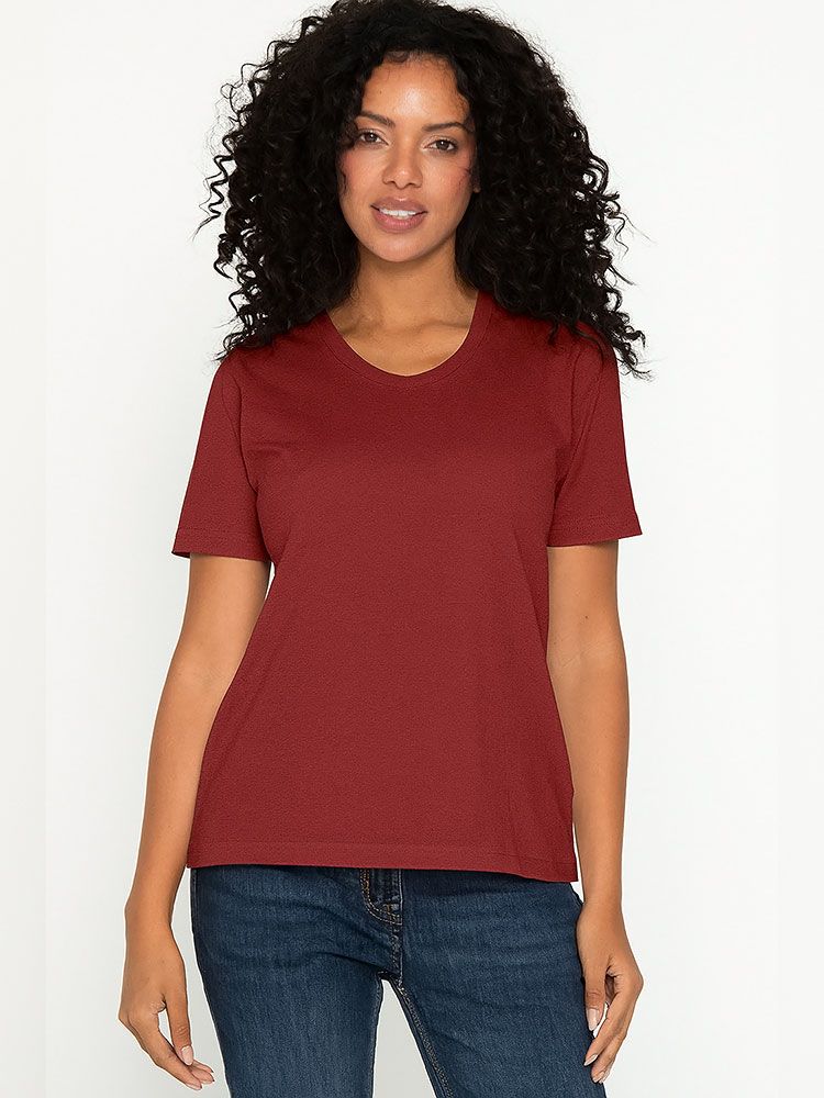 Bordeaux Damen T-Shirt mit Rundhals, tailliert, für Beruf & Freizeit