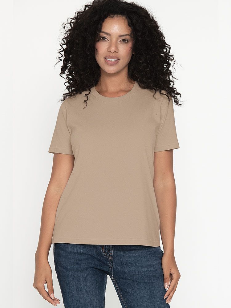 Beiges Damen T-Shirt mit Rundhals, tailliert, für Beruf & Freizeit