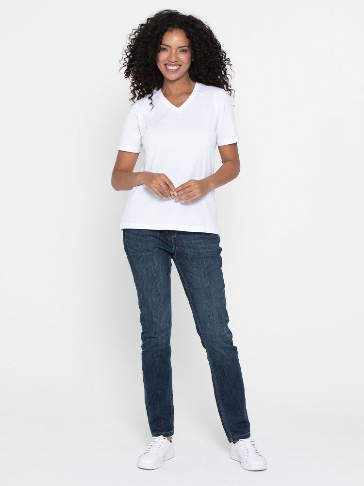 Weißes Damen T-Shirt V-ausschnitt