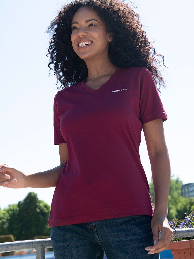 Damen T-Shirt V-ausschnitt bordeaux