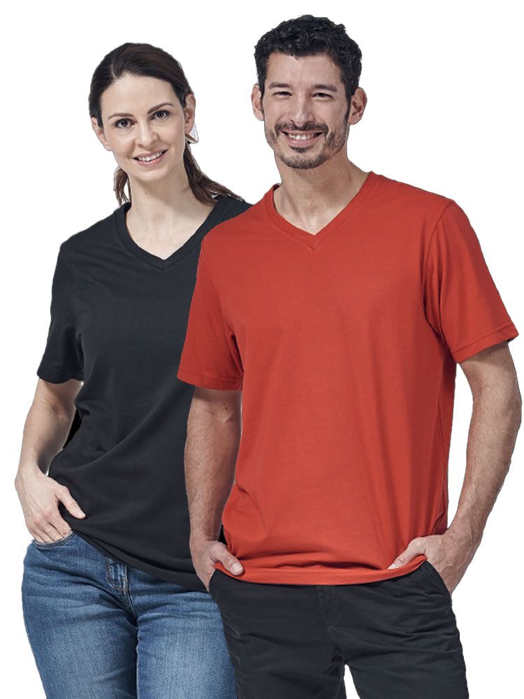 Blau Damen T-Shirt mit V-Ausschnitt, tailliert, für Beruf & Freizeit