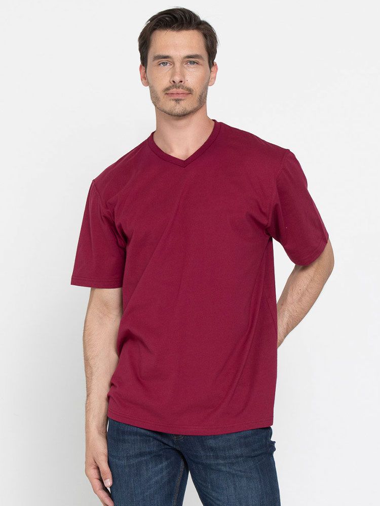Herren T-Shirt Bordeaux mit V-Ausschnitt – gerade geschnitten, XS bis 5XL