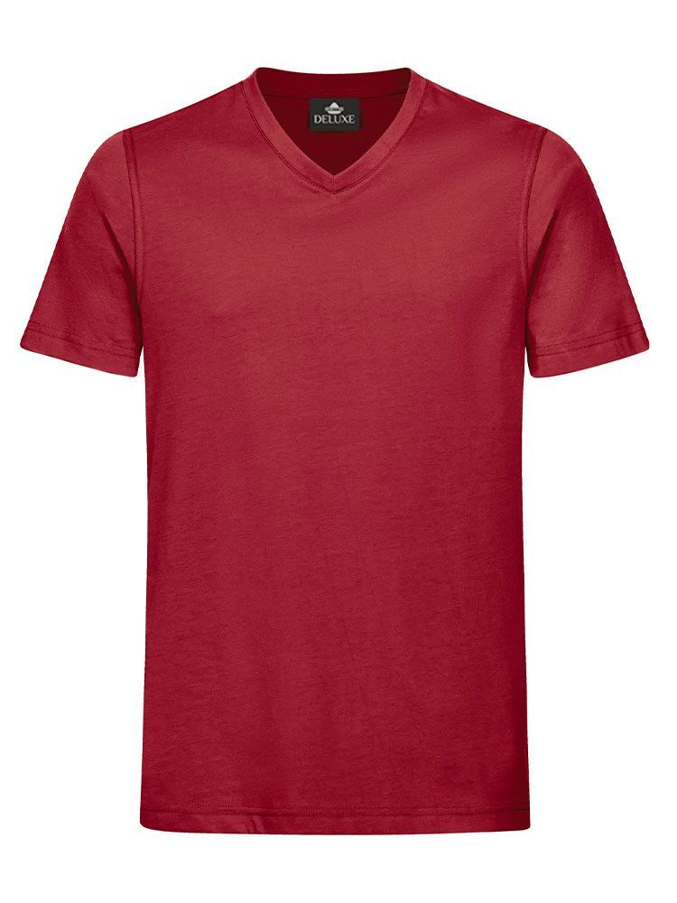 Herren T-Shirt Bordeaux mit V-Ausschnitt – gerade geschnitten, XS bis 5XL