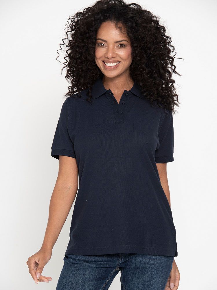 Piqué Poloshirt Damen – tailliert, XS–5XL, 60 °C, pflegeleicht, Farbe Schwarz
