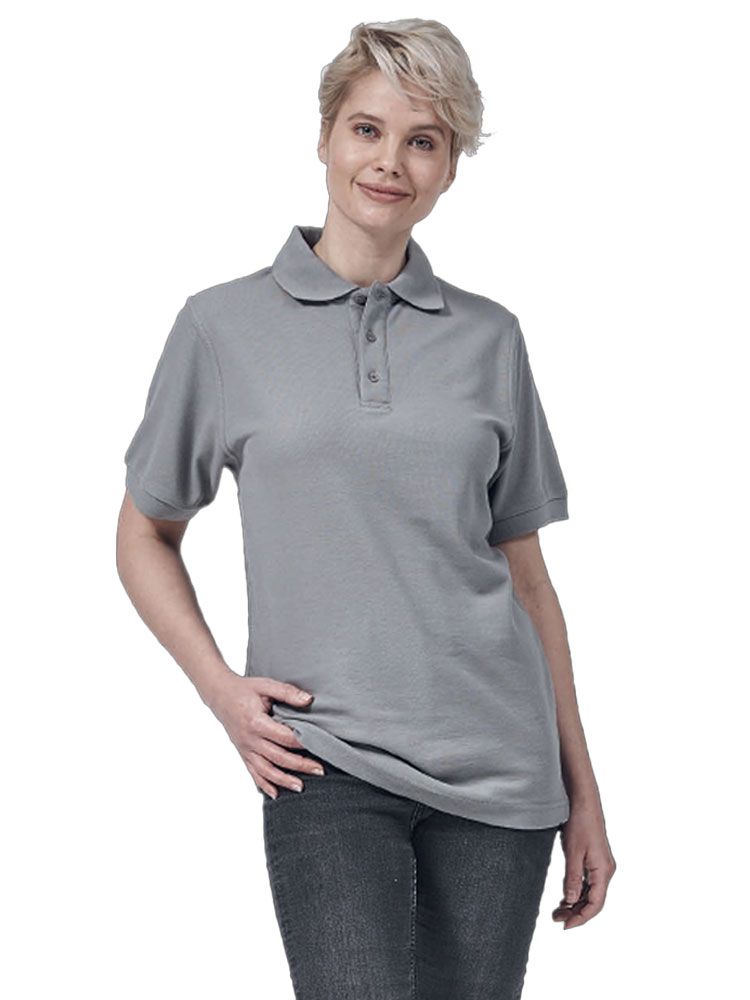 Damen Poloshirt Grau – tailliertes Piqué, XS–5XL, 60 °C, pflegeleicht & formstabil