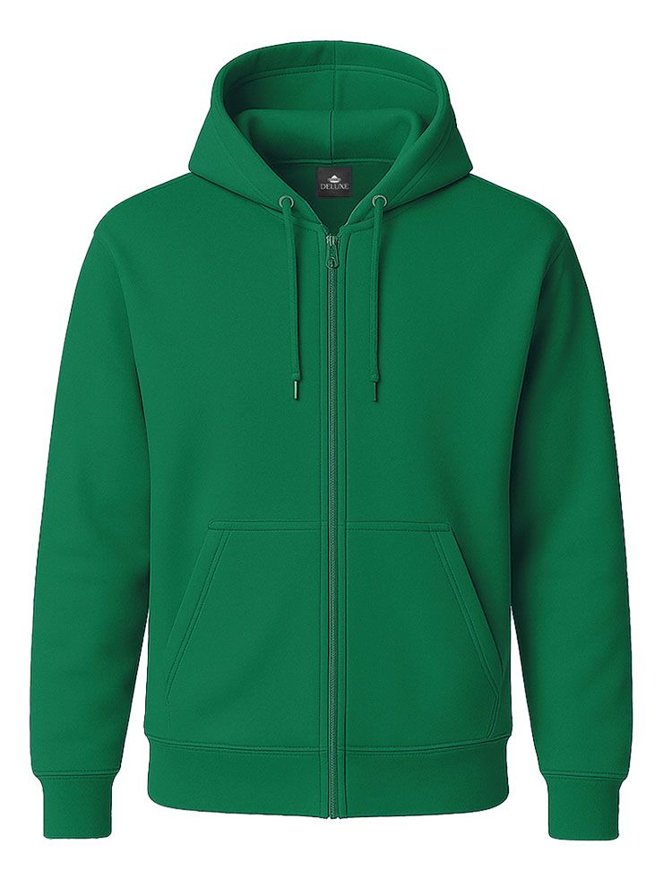 Grüne Unisex Kapuzen-Sweatjacke, gerade geschnitten, mit Kängurutaschen und Kapuze