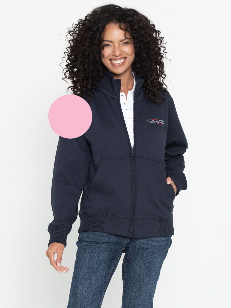 Pinke Unisex Stehkragen-Sweatjacke, gerade geschnitten, mit Stehkragen und Seitentaschen